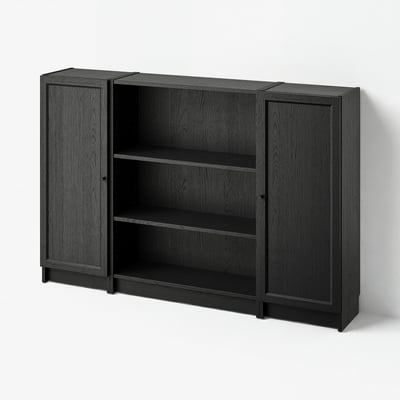 BILLY / OXBERG تشكيلة مكتبة مع أبواب, أسود شكل السنديان, 160x106 سم