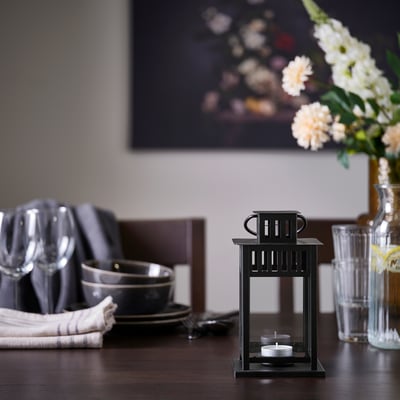 BORRBY فانوس للشموع الصغيرة, داخلي/خارجي أسود, 20 سم