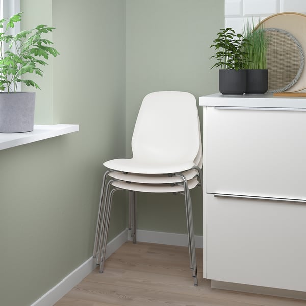 EKEDALEN / LIDÅS طاولة و 4 كراسي, سنديان/أبيض طلاء كروم, 120/180 سم