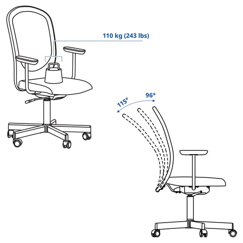 FLINTAN كرسي مكتب بمساند ذراعين, أسود