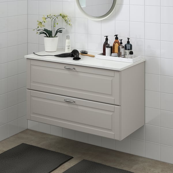 Godmorgon Tolken حامل حوض بدرجين Kasjon رمادي فاتح شكل المرمر Ikea