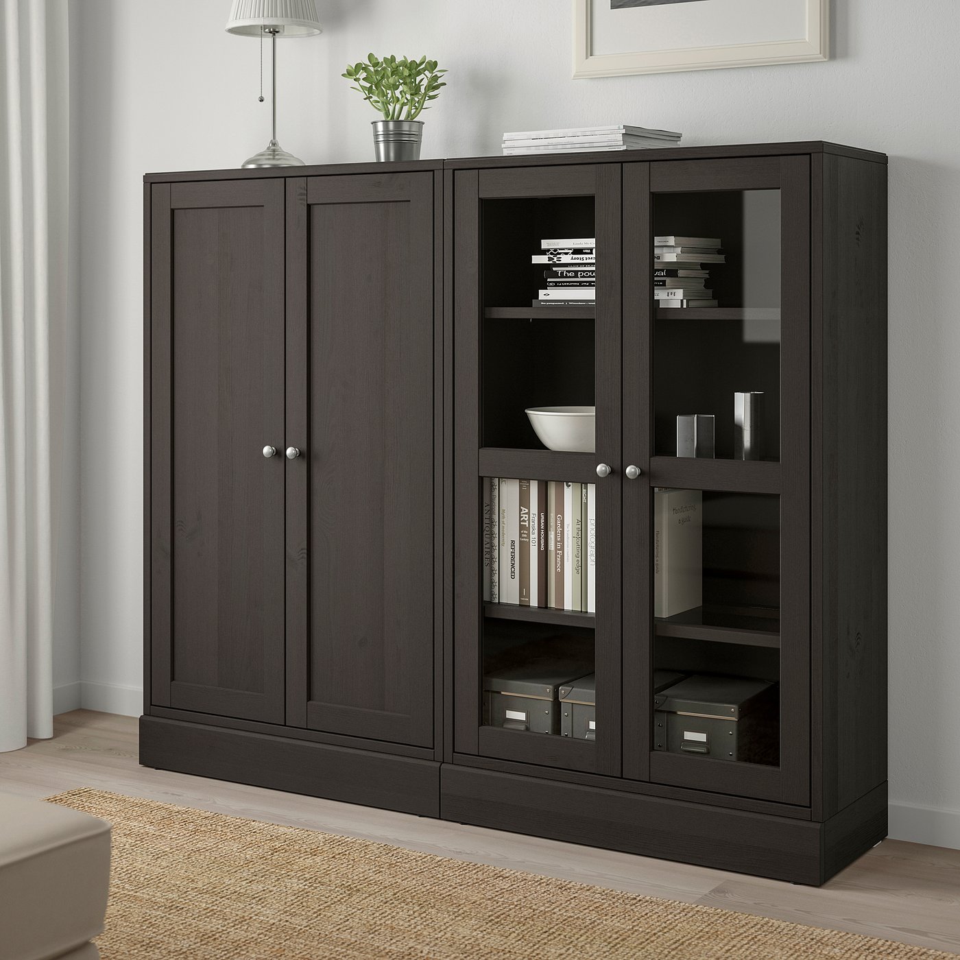 HAVSTA تشكيلة تخزينية مع أبواب زجاجية بني غامق IKEA