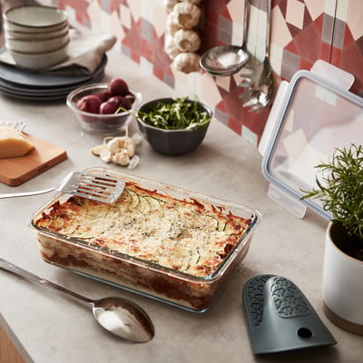 IKEA 365+ حافظة طعام بغطاء, كبير مستطيل/زجاج خيزران, 3.1 ل