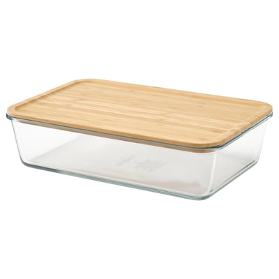 IKEA 365+ حافظة طعام بغطاء, كبير مستطيل/زجاج خيزران, 3.1 ل