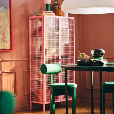 IKEA PS 2026 خزانة بباب زجاج, زهري فاتح, 73x36x160 سم
