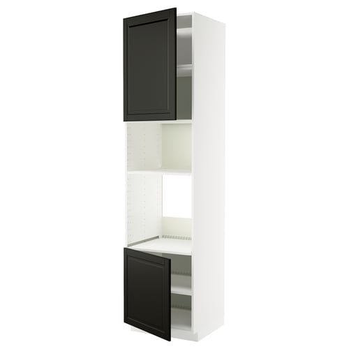 METOD خزانة مرتفعة F مزودة بأجهزة مدمجة, أبيض/Bodbyn أسود, 60x60x240 سم