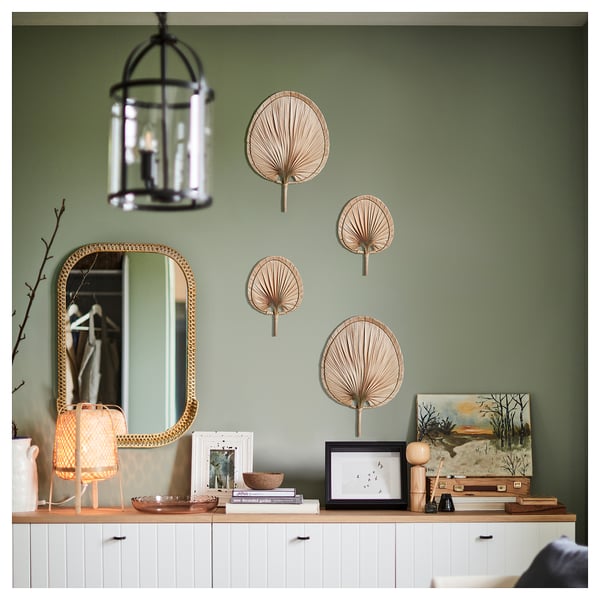 MOLNSKOG زينة حائطية، طقم من ٢, ورق نخل. صناعة يدوية