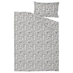 RODGERSIA غطاء لحاف و غطاء مخدة, رمادي/أبيض, ‎150x200/50x80 سم‏
