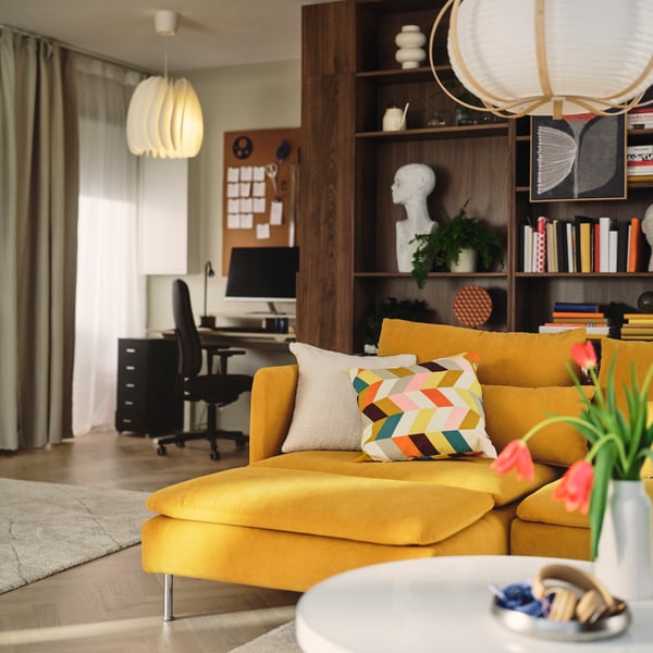 SÖDERHAMN أريكة 4 مقاعد, مع أريكة طويلة/Kelinge أصفر غامق