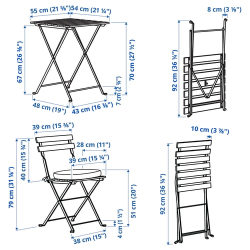 TÄRNÖ طاولة+2كراسي، خارجية, أسود/بني فاتح قابل للطي/قابل للطي Kuddarna بيج-رمادي فاتح, 55x54 سم
