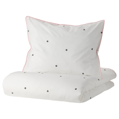 VÄNKRETS غطاء لحاف و غطاء مخدة, نقش دائرة أبيض/زهري, 150x200/50x80 سم