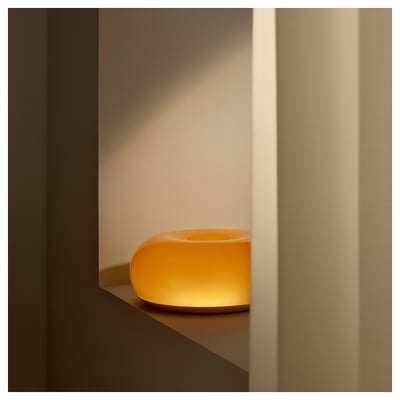 VARMBLIXT مصباح حائط/طاولة LED, برتقالي زجاج/دائري, 30 سم