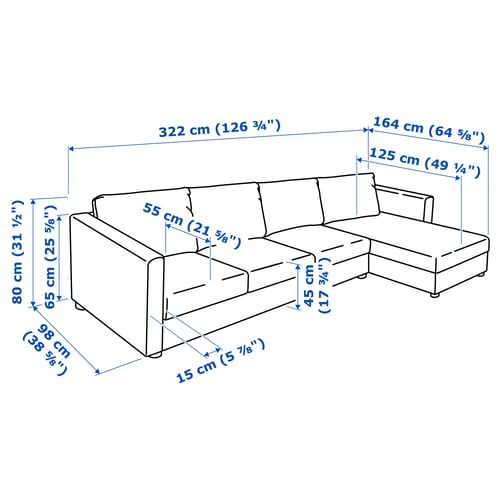 VIMLE أريكة 4 مقاعد, مع أريكة طويلة/Grann/Bomstad أسود