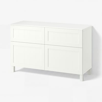 BESTÅ Storage combination w doors/drawers, white/Pipmakare white, 120x42x75 cm