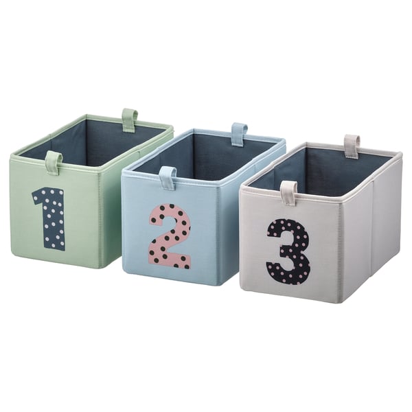 BARNDRÖM Box, set of 3, green blue/beige, 17x27x17 cm - IKEA