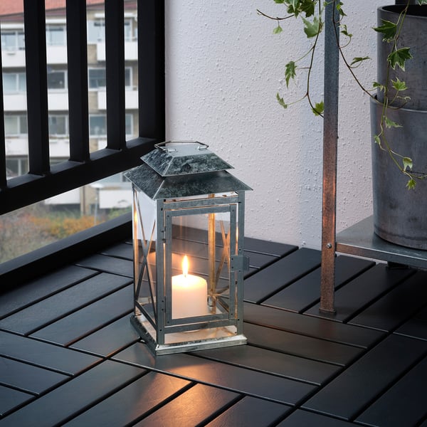 BEFÄSTA Lantern f block candle, in/outdoor, galvanised, 29 cm