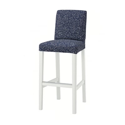 BERGMUND Bar stool with backrest, white/Ryrane dark blue, 75 cm