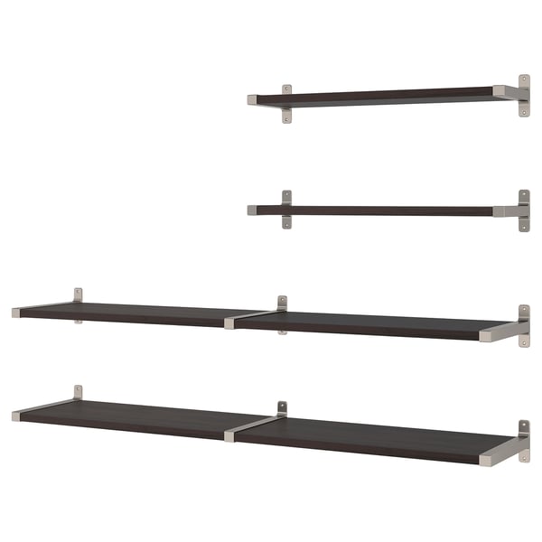 BERGSHULT / GRANHULT Wall shelf combination, brown-black/nickel-plated, 160x30 cm