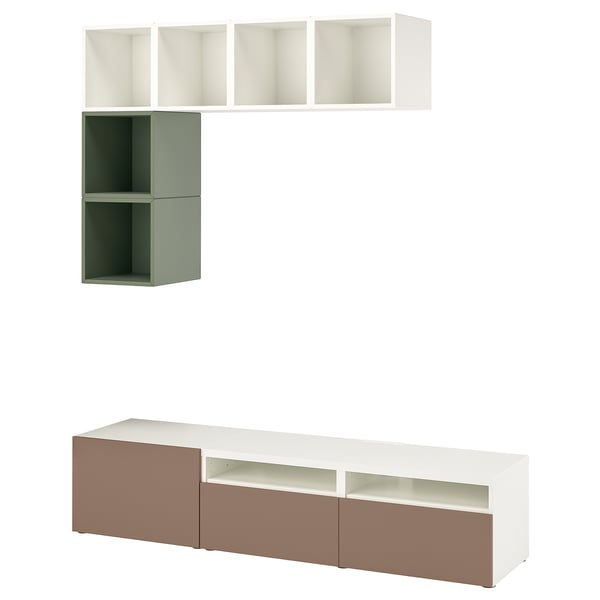 BESTÅ / EKET Cabinet combination for TV, white/grey-green, 180x42x170 cm