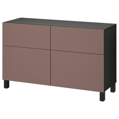 BESTÅ Storage combination w doors/drawers, black-brown/Hjortviken/Stubbarp brown, 120x42x74 cm