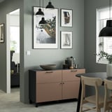 BESTÅ Storage combination w doors/drawers, black-brown/Lappviken/Stubbarp light grey-brown, 120x42x74 cm