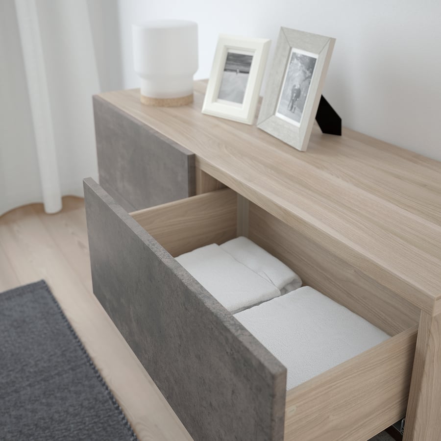 BESTÅ Storage combination w doors/drawers, grey stained walnut effect