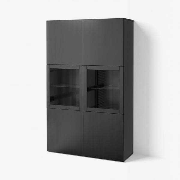 BESTÅ Storage combination w glass doors, black-brown Lappviken/Sindvik black-brown clear glass, 120x42x193 cm