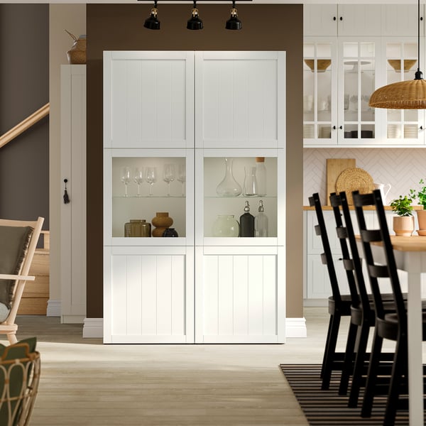 BESTÅ Storage combination w glass doors, white/Pipmakare white, 120x42x193 cm