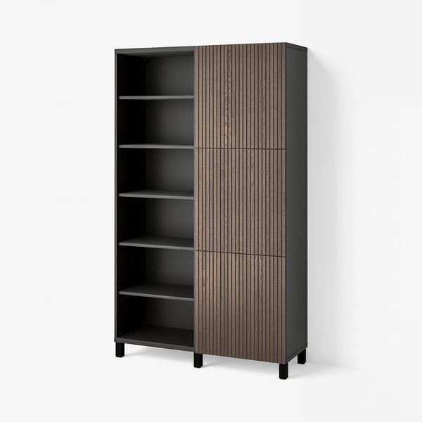 BESTÅ Storage combination with doors, black-brown Björköviken/brown stained oak veneer, 120x42x202 cm