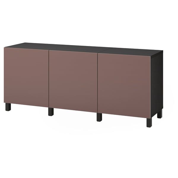 BESTÅ Storage combination with doors, black-brown/Hjortviken/Stubbarp brown, 180x42x74 cm