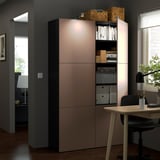 BESTÅ Storage combination with doors, black-brown/Lappviken light grey-brown, 120x42x193 cm
