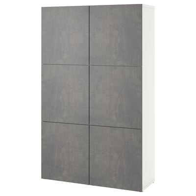 BESTÅ Storage combination with doors, white/Kallviken dark grey concrete effect, 120x42x193 cm