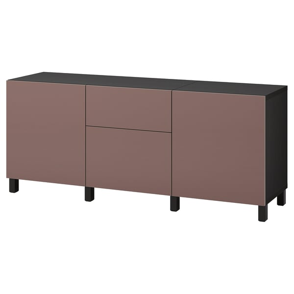 BESTÅ Storage combination with drawers, black-brown/Hjortviken brown, 180x42x74 cm