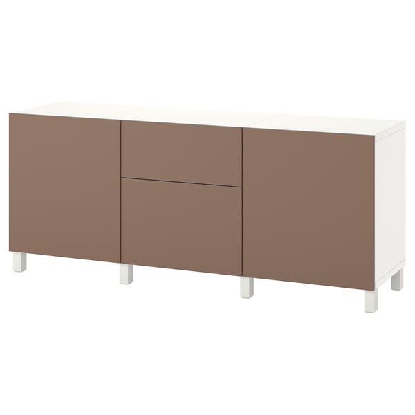 BESTÅ Storage combination with drawers, white Lappviken/Stubbarp/light grey-brown, 180x42x74 cm