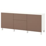 BESTÅ Storage combination with drawers, white Lappviken/Stubbarp/light grey-brown, 180x42x74 cm
