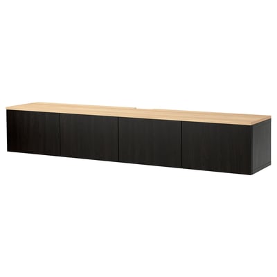 BESTÅ TV bench with doors, black-brown/Lappviken black-brown, 240x42x40 cm