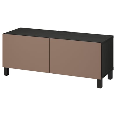 BESTÅ TV bench with doors, black-brown/Lappviken/Stubbarp light grey-brown, 120x42x48 cm