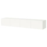 BESTÅ TV bench with doors, white/Selsviken high-gloss white, 240x42x38 cm