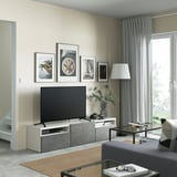 BESTÅ TV bench with drawers and door, white/Kallviken dark grey, 180x42x39 cm