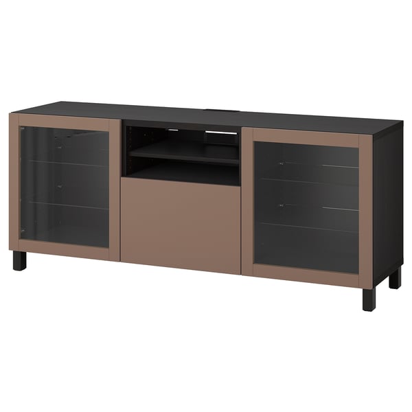BESTÅ TV bench with drawers, black-brown Sindvik/Lappviken/Stubbarp light grey-brown, 180x42x74 cm