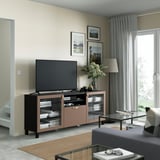 BESTÅ TV bench with drawers, black-brown Sindvik/Lappviken/Stubbarp light grey-brown, 180x42x74 cm