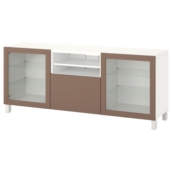 BESTÅ TV bench with drawers, white Sindvik/Lappviken/Stubbarp light grey-brown, 180x42x74 cm