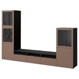 BESTÅ TV storage combination/glass doors, black-brown Sindvik/Lappviken light grey-brown, 300x42x193 cm