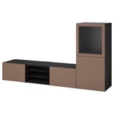 BESTÅ TV storage combination/glass doors, black-brown Sindvik/Lappviken light grey-brown, 240x42x129 cm