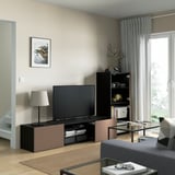 BESTÅ TV storage combination/glass doors, black-brown Sindvik/Lappviken light grey-brown, 240x42x129 cm