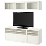 BESTÅ TV storage combination/glass doors, white/Hanviken white clear glass, 180x42x192 cm