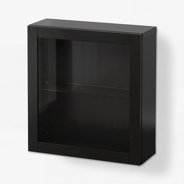 BESTÅ Wall-mounted cabinet combination, black-brown/Sindvik black-brown clear glass, 60x22x64 cm
