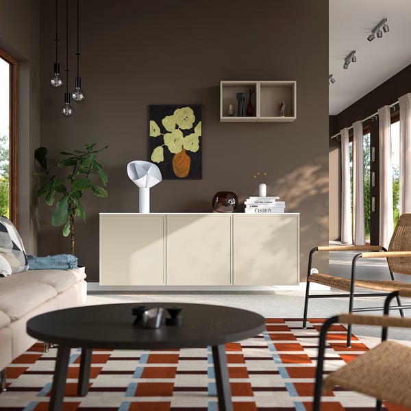 BESTÅ Wall-mounted cabinet combination, white Krukmakare/beige high-gloss white, 180x42x65 cm