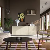 BESTÅ Wall-mounted cabinet combination, white Krukmakare/beige high-gloss white, 180x42x65 cm