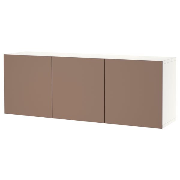 BESTÅ Wall-mounted cabinet combination, white/Lappviken light grey-brown, 180x42x64 cm